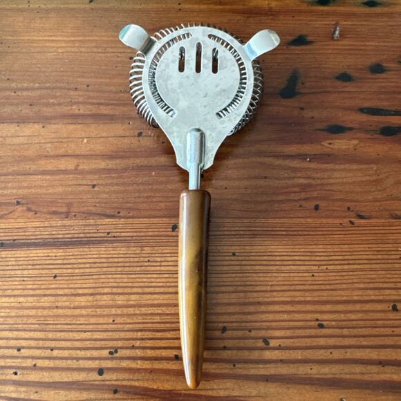 MCM Parker Gaines Stainless Cocktail Strainer w/ Marbled Bakelite Handle USA - Picture 3 of 7